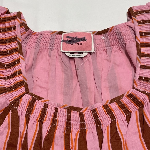 NWOT $298 Kate Spade Calais Pink Stripe Ruffle Flutter Dress Women's M - Picture 12 of 13